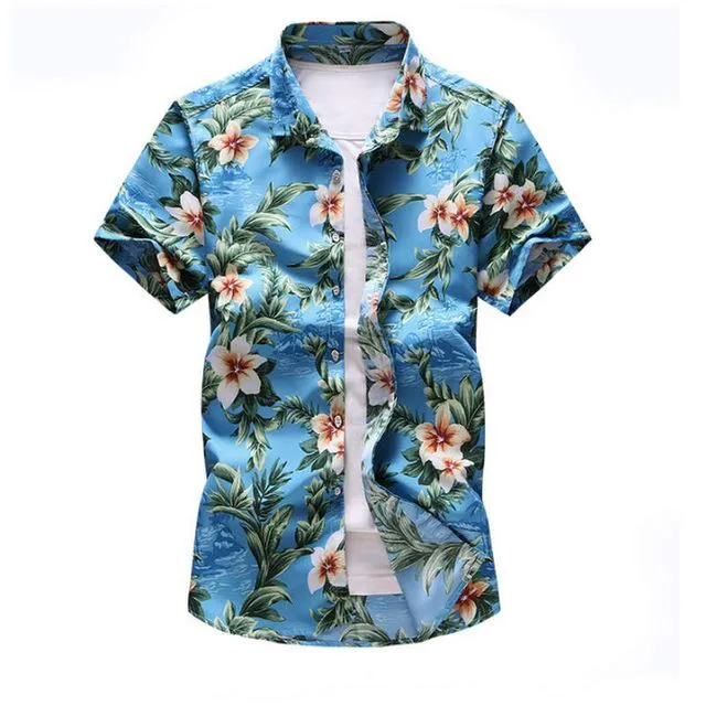 Shirt Men 2019 Summer New Short Sleeve Hawaiian Shirt Mens Casual Button Down Dress Shirts for Holiday Chemise 7XL