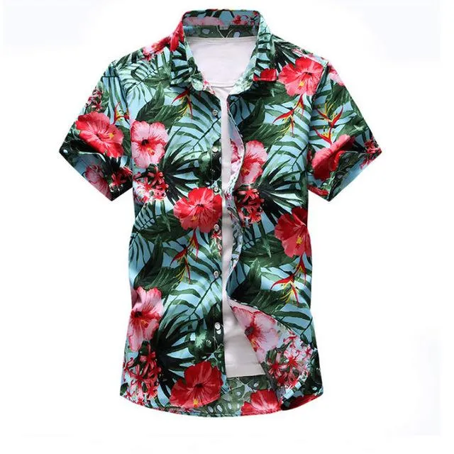Shirt Men 2019 Summer New Short Sleeve Hawaiian Shirt Mens Casual Button Down Dress Shirts for Holiday Chemise 7XL