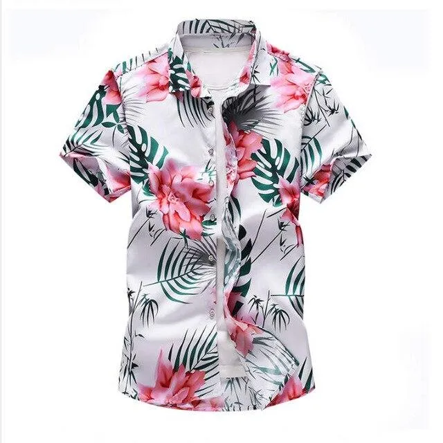 Shirt Men 2019 Summer New Short Sleeve Hawaiian Shirt Mens Casual Button Down Dress Shirts for Holiday Chemise 7XL