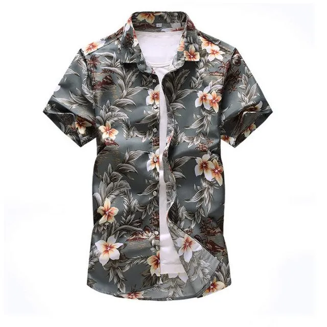 Shirt Men 2019 Summer New Short Sleeve Hawaiian Shirt Mens Casual Button Down Dress Shirts for Holiday Chemise 7XL