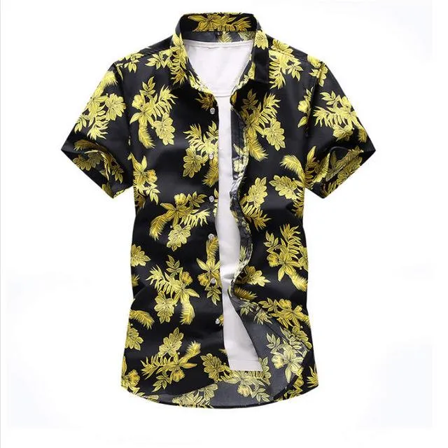 Shirt Men 2019 Summer New Short Sleeve Hawaiian Shirt Mens Casual Button Down Dress Shirts for Holiday Chemise 7XL