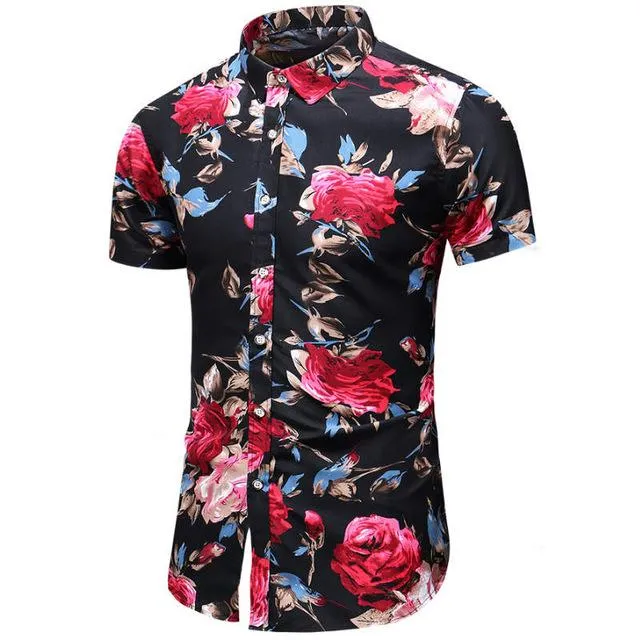Shirt Men 2019 Summer New Short Sleeve Hawaiian Shirt Mens Casual Button Down Dress Shirts for Holiday Chemise 7XL