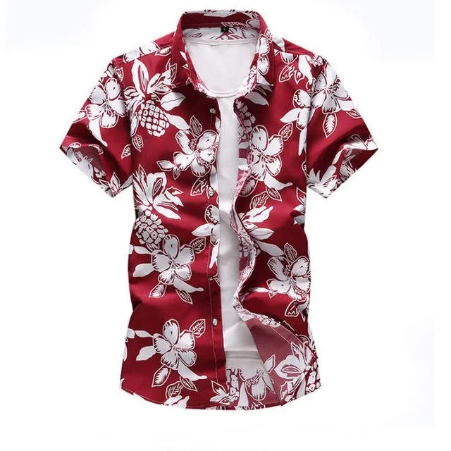 Shirt Men 2019 Summer New Short Sleeve Hawaiian Shirt Mens Casual Button Down Dress Shirts for Holiday Chemise 7XL