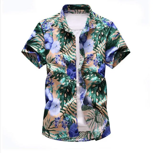 Shirt Men 2019 Summer New Short Sleeve Hawaiian Shirt Mens Casual Button Down Dress Shirts for Holiday Chemise 7XL