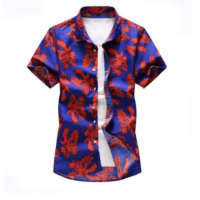 Shirt Men 2019 Summer New Short Sleeve Hawaiian Shirt Mens Casual Button Down Dress Shirts for Holiday Chemise 7XL