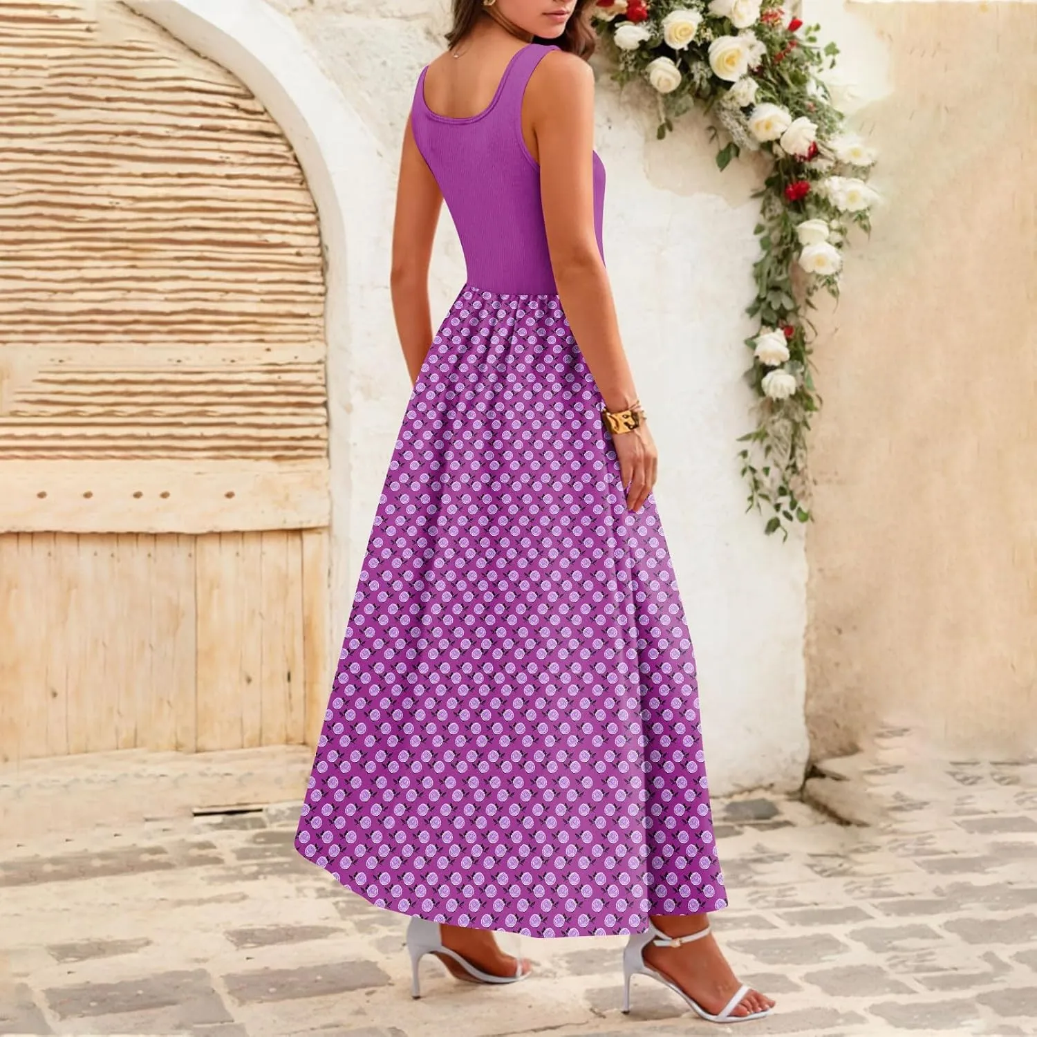 Summer Dress for Women 2025 Floral Sundress Flowy Beach Vacation Boho Maxi Dresses Tiered Floral Maxi Dress