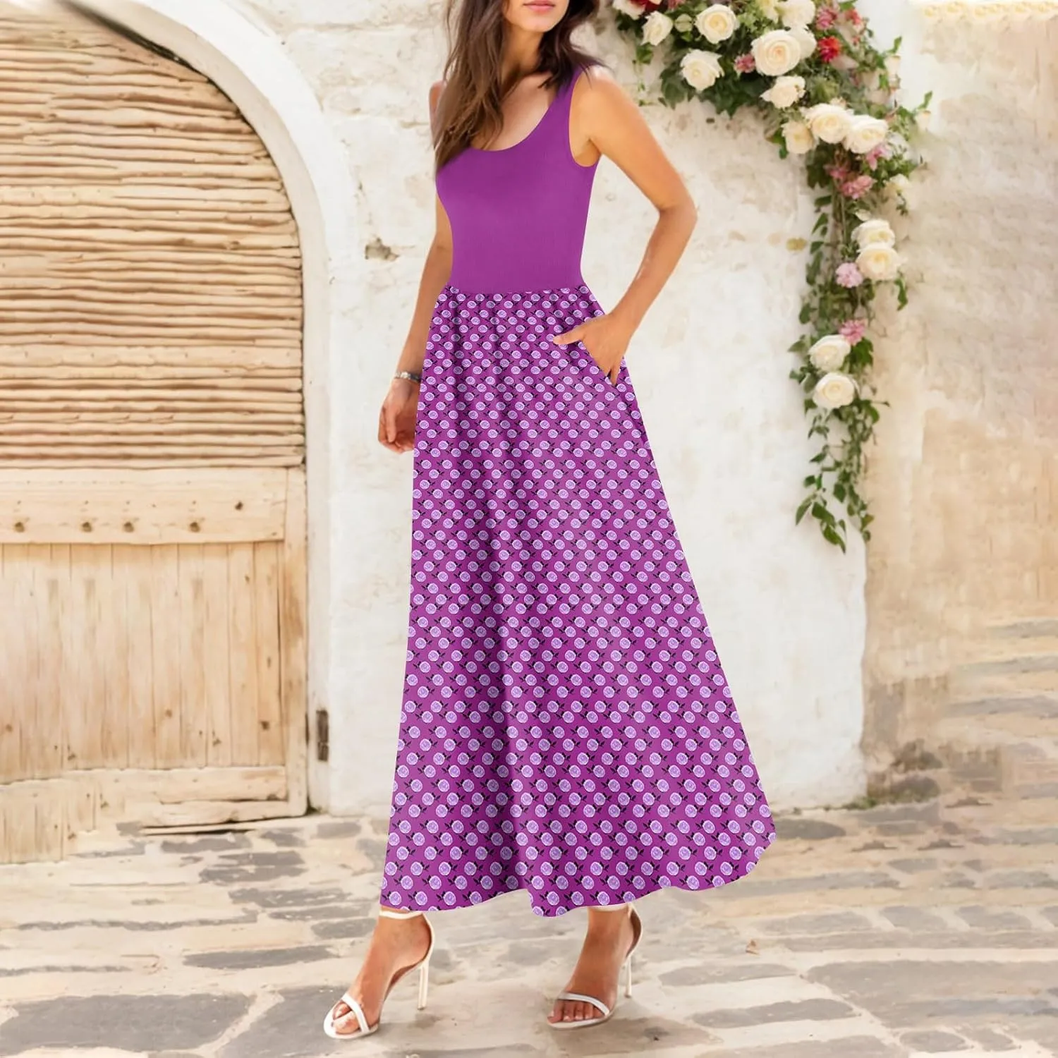Summer Dress for Women 2025 Floral Sundress Flowy Beach Vacation Boho Maxi Dresses Tiered Floral Maxi Dress