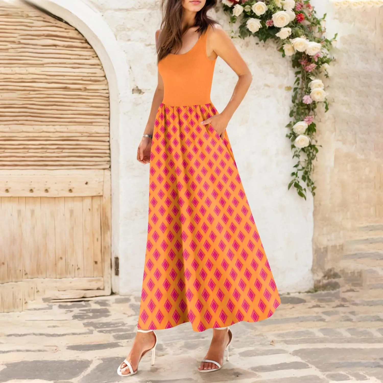 Summer Dress for Women 2025 Floral Sundress Flowy Beach Vacation Boho Maxi Dresses Tiered Floral Maxi Dress