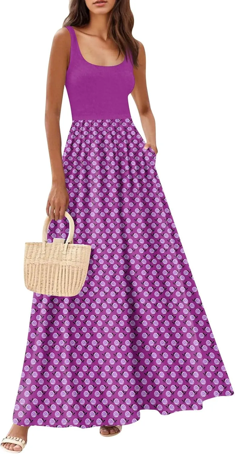 Summer Dress for Women 2025 Floral Sundress Flowy Beach Vacation Boho Maxi Dresses Tiered Floral Maxi Dress