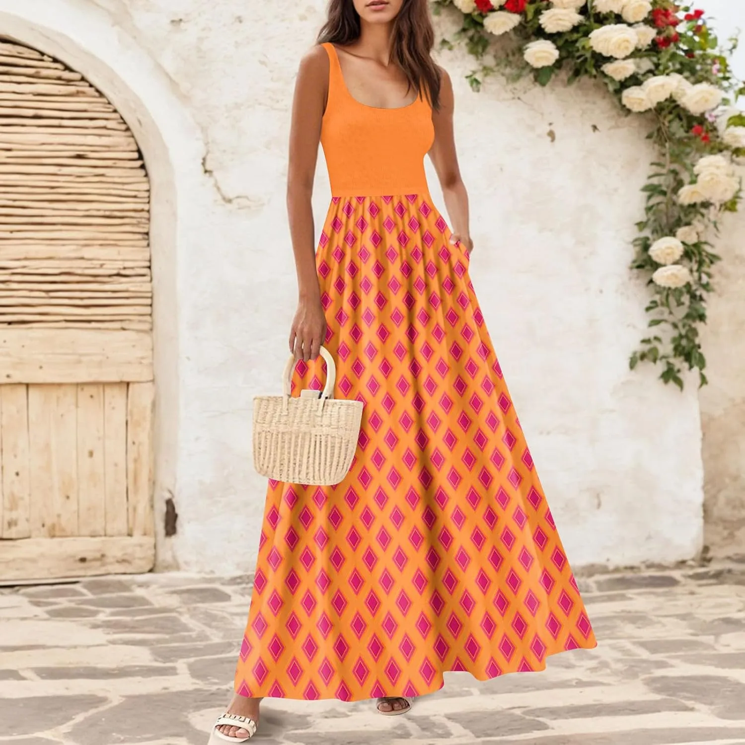 Summer Dress for Women 2025 Floral Sundress Flowy Beach Vacation Boho Maxi Dresses Tiered Floral Maxi Dress