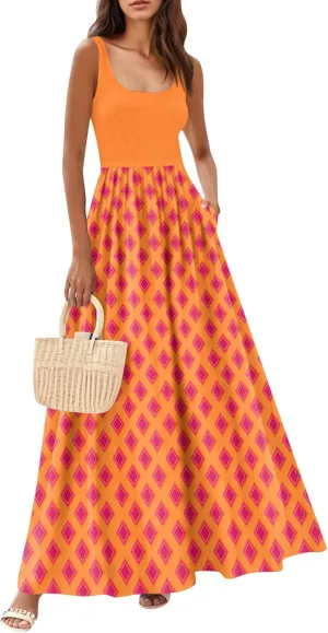 Summer Dress for Women 2025 Floral Sundress Flowy Beach Vacation Boho Maxi Dresses Tiered Floral Maxi Dress