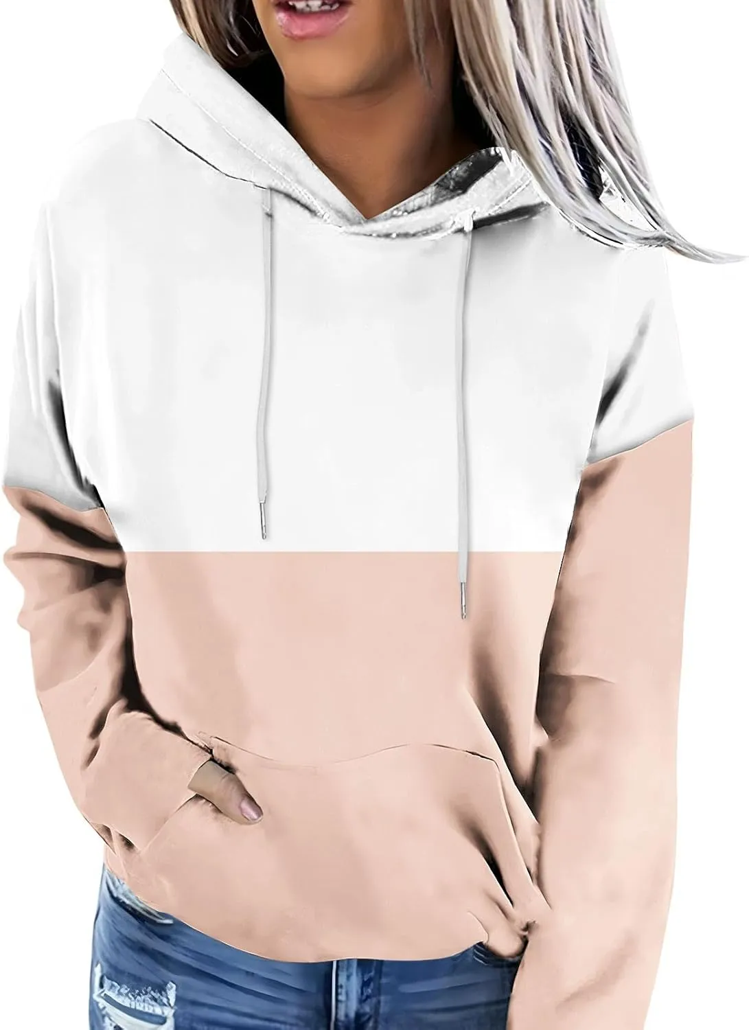 TANGNADE Women's Fall Hoodies Casual Trendy Long Sleeve Sweatshirt Drawstring Hooded Pullover Tops Pocket Workout Blouse