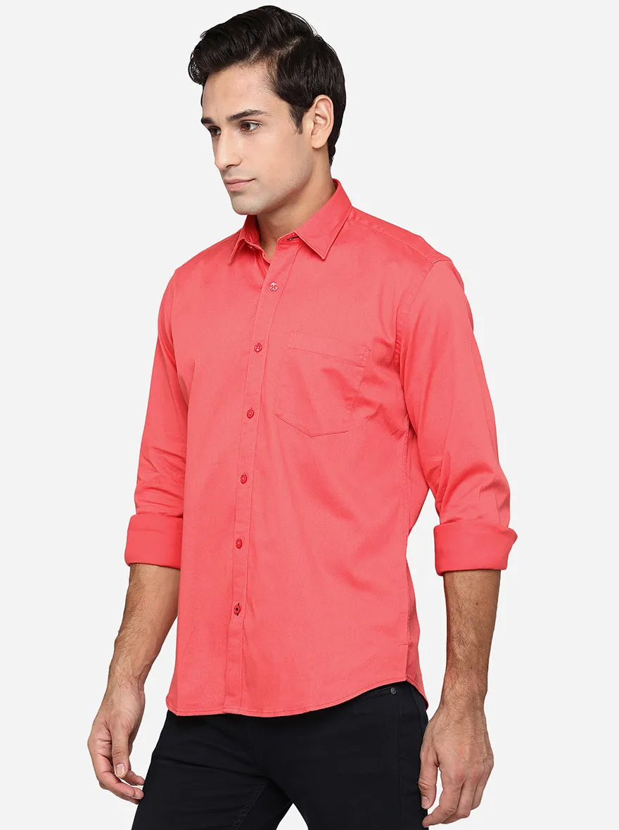 Tomoto Red Solid Slim Fit Casual Shirt | JadeBlue