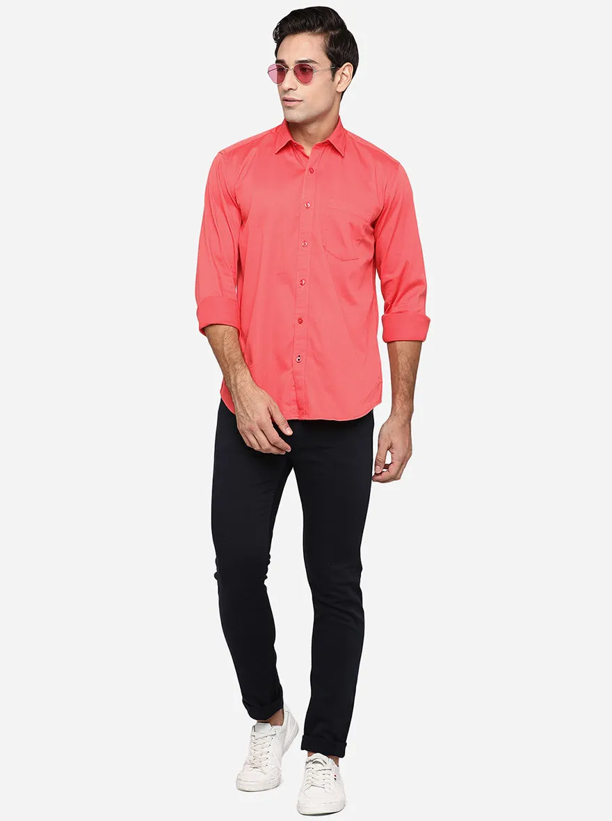 Tomoto Red Solid Slim Fit Casual Shirt | JadeBlue