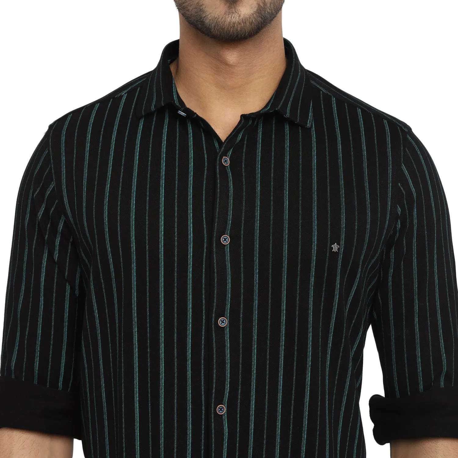 Turtle Men Black Cotton Printed Ultra Slim Fit Shirts