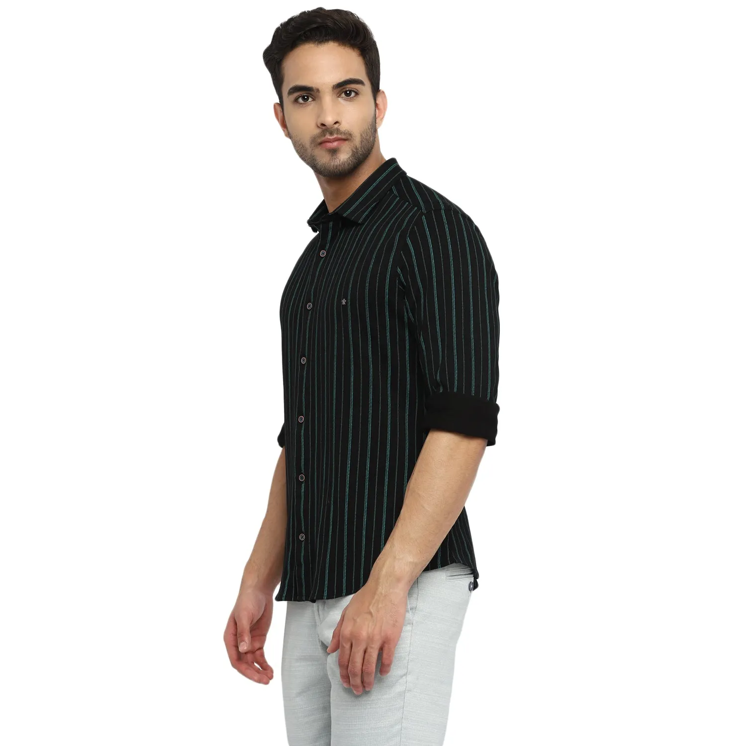 Turtle Men Black Cotton Printed Ultra Slim Fit Shirts