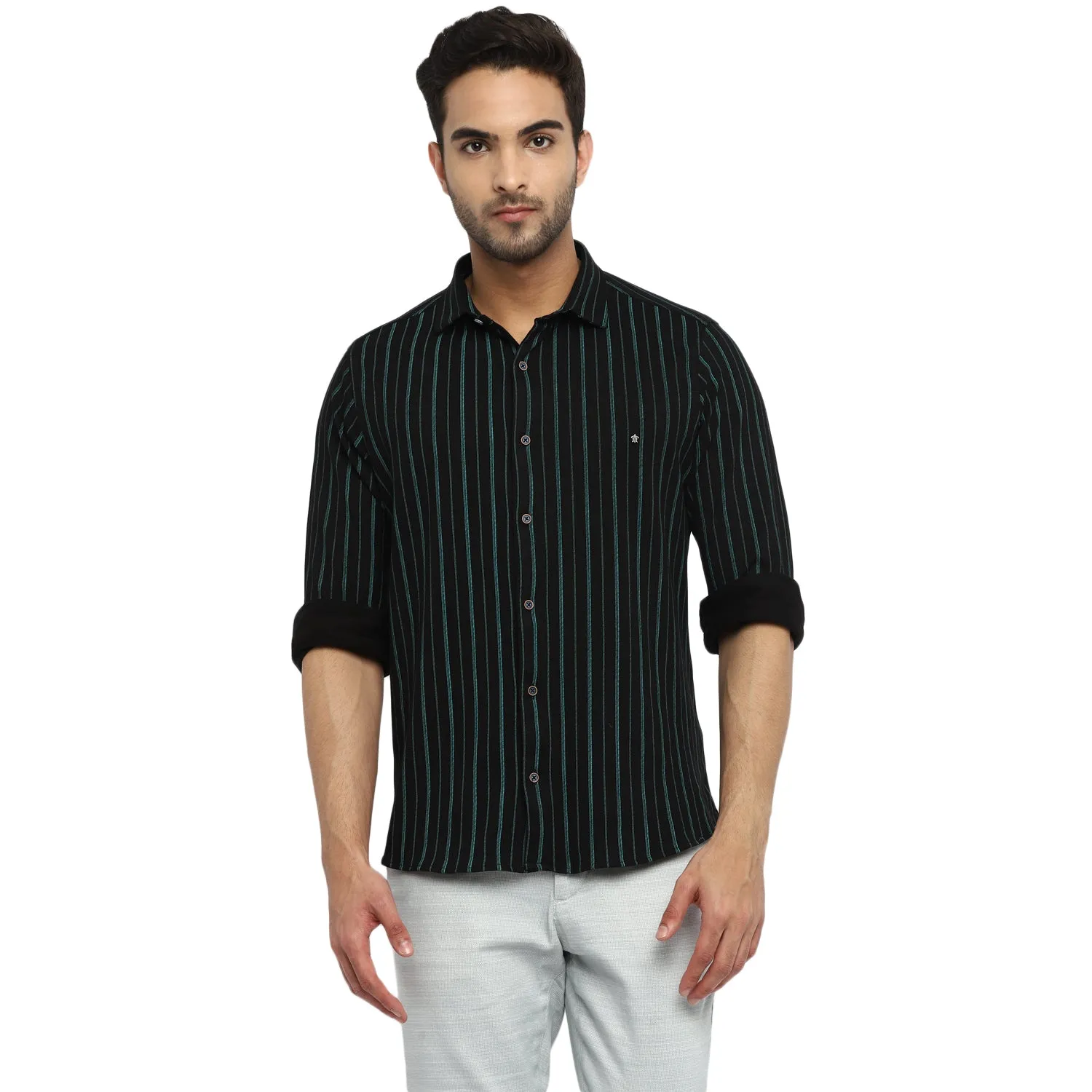 Turtle Men Black Cotton Printed Ultra Slim Fit Shirts