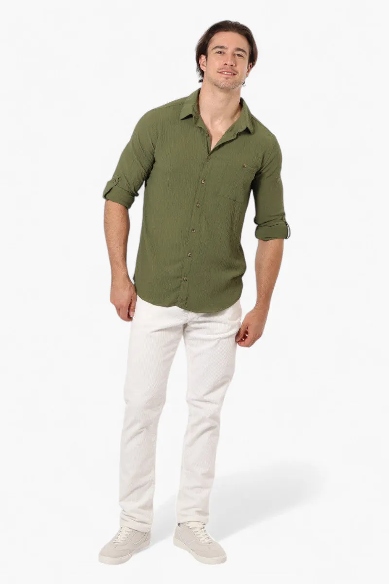 Urbanology Button Up Roll Up Sleeve Casual Shirt - Olive