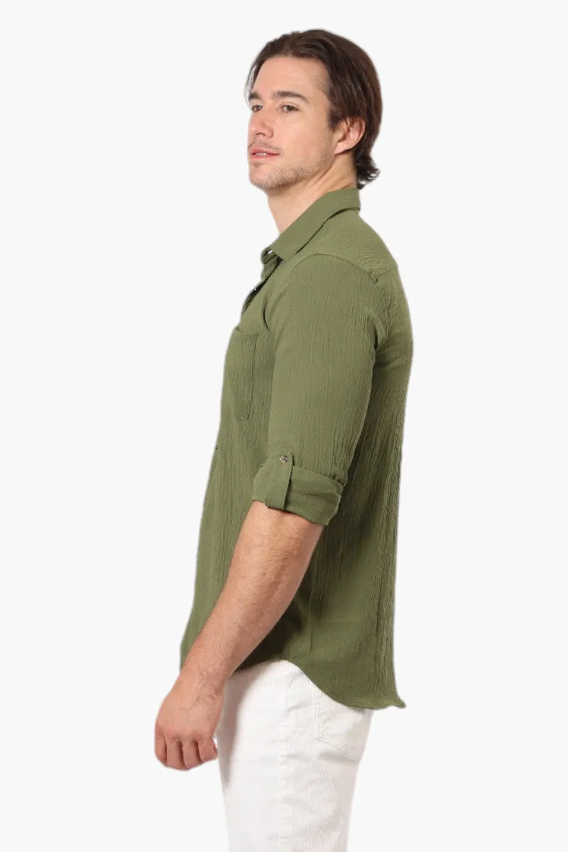 Urbanology Button Up Roll Up Sleeve Casual Shirt - Olive