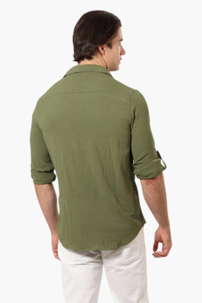 Urbanology Button Up Roll Up Sleeve Casual Shirt - Olive