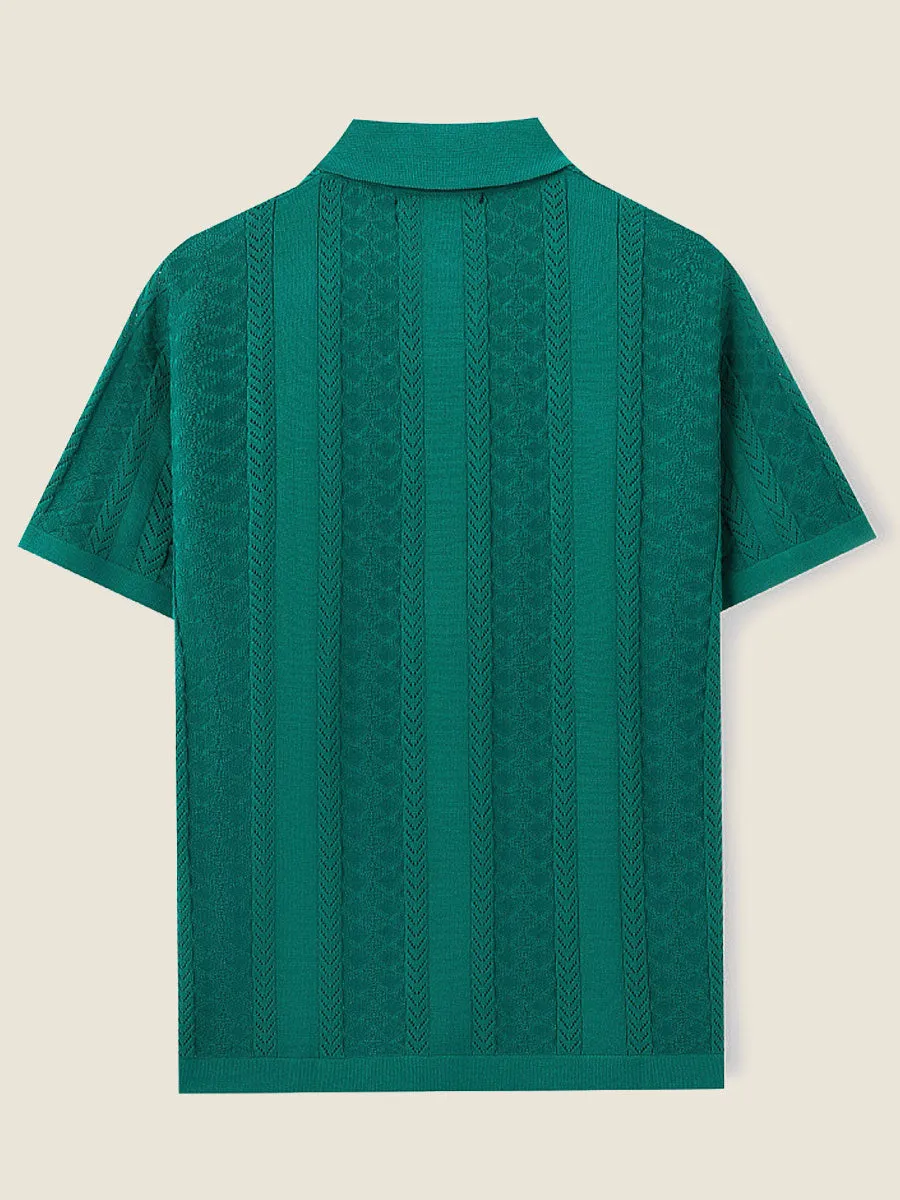 Vertical Textured Short Sleeve Polo