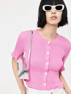 Wavy Trim Knit Cardigan