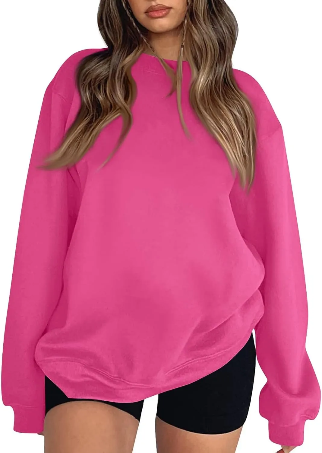 Women Crewneck Sweatshirts Trendy Loose Fleece Pullover Sweaters Casual Comfy Long Sleeve Hoodies Y2k Fall Clothes
