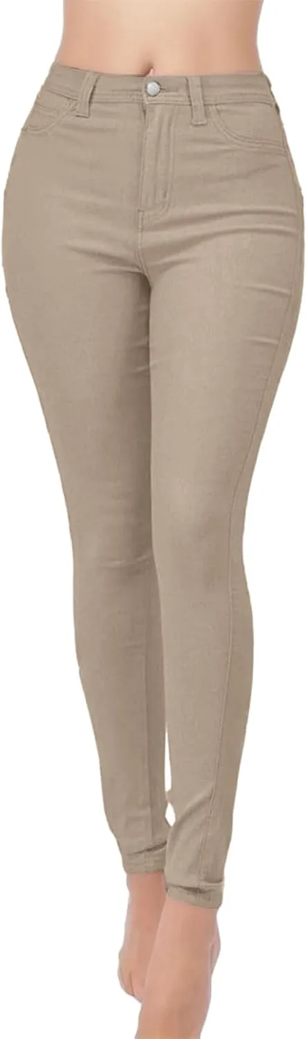 Women High Waisted Solid Color Pants Skinny Ripped Distressed Jeans Long Stretch Grocery Running Pants