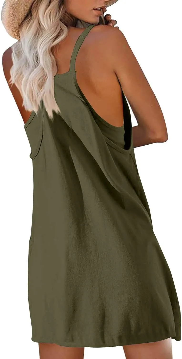 Women Summer Mini Dress Sleeveles Athletic Dress with Shorts Casual Sundress Comfy Loose Tennis Dress with Pockets