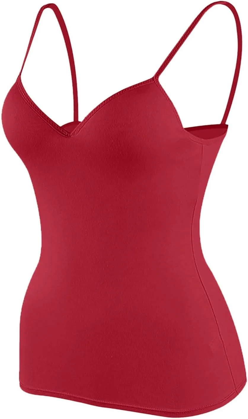 Women's Built-in Bra Tank Top - Soft Cotton Stretchy Cami with 2025 New Shelf Bra Support, Seamless Layering Undershirts