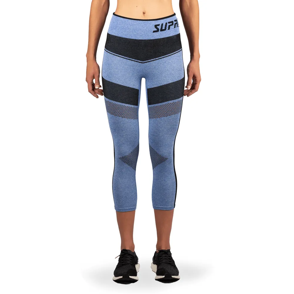 Women's Compression Mesh Capri Leggings - Blue