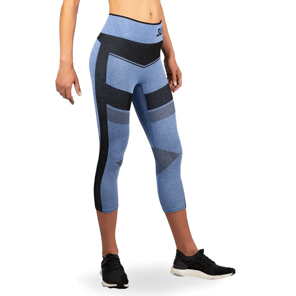 Women's Compression Mesh Capri Leggings - Blue
