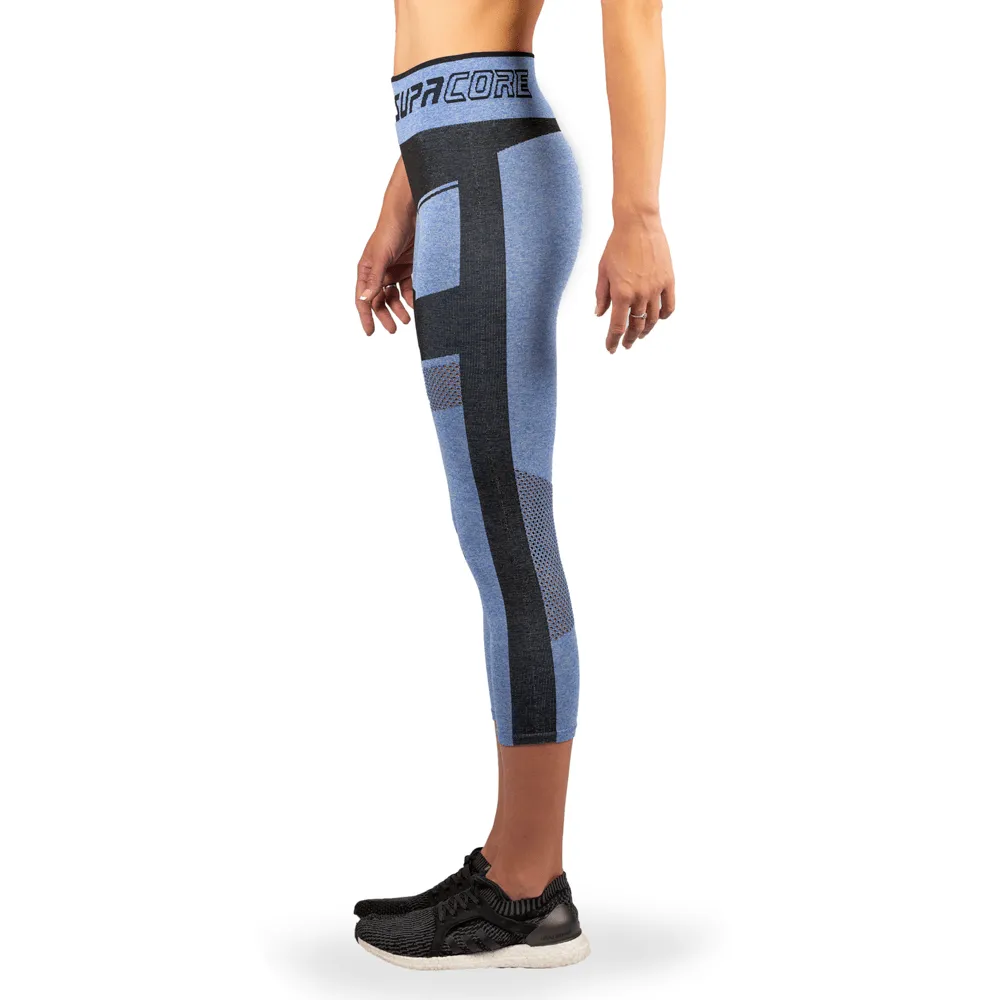 Women's Compression Mesh Capri Leggings - Blue