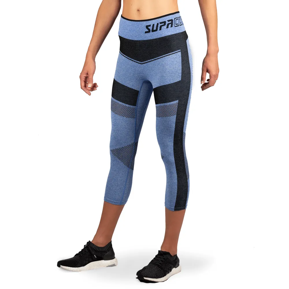 Women's Compression Mesh Capri Leggings - Blue