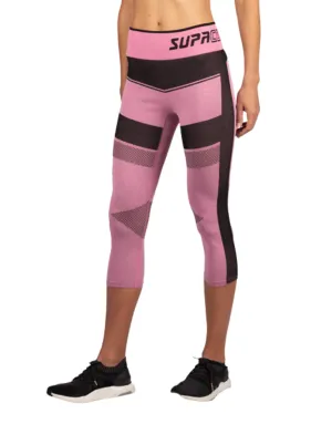 Women's Compression Mesh Capri run Leggings - Pink