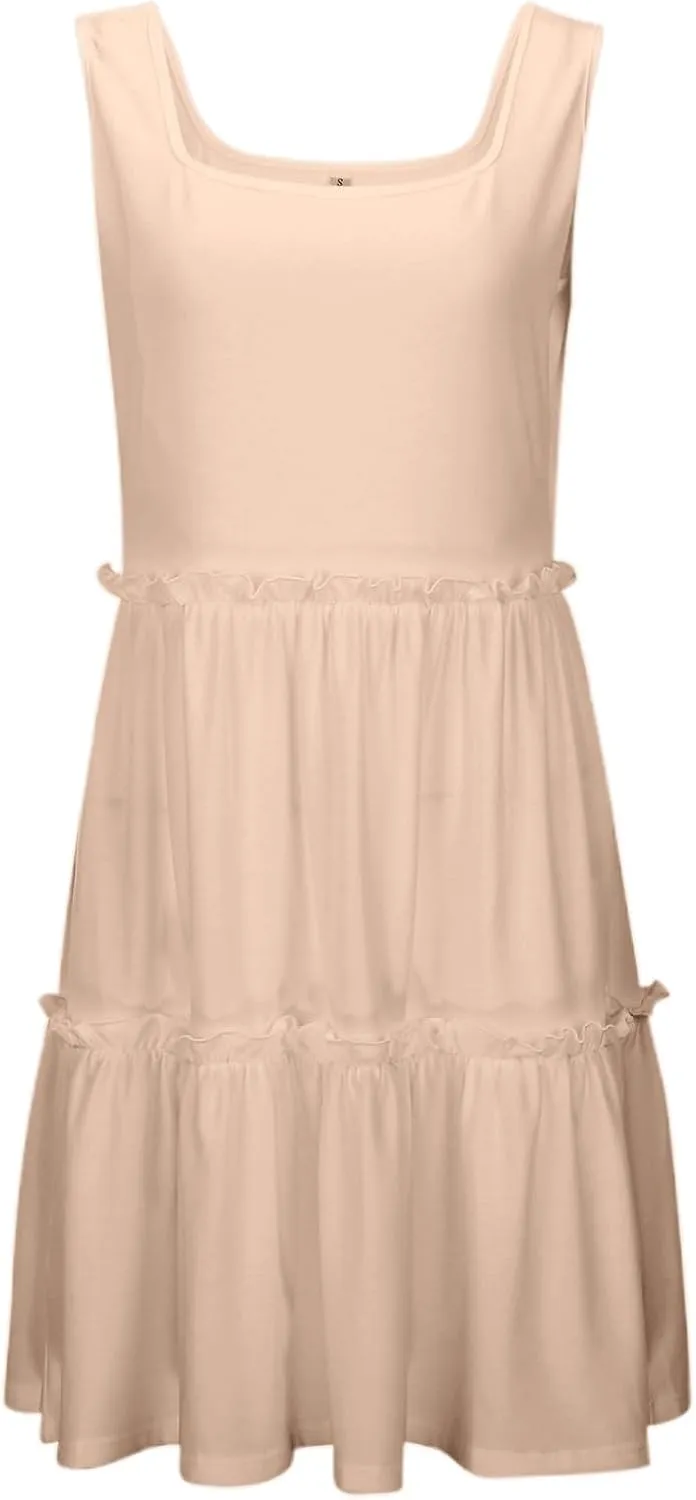 Womens Summer Casual Square Neck A Line Mini Dress Flowy Tiered Sleeveless Sundresses Beach Beach Dresses for