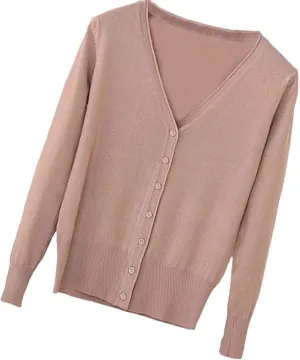 Womens V-Neck Button Down Long Sleeve Crew Neck Soft Classic Basic Knit Cardigan Sweater