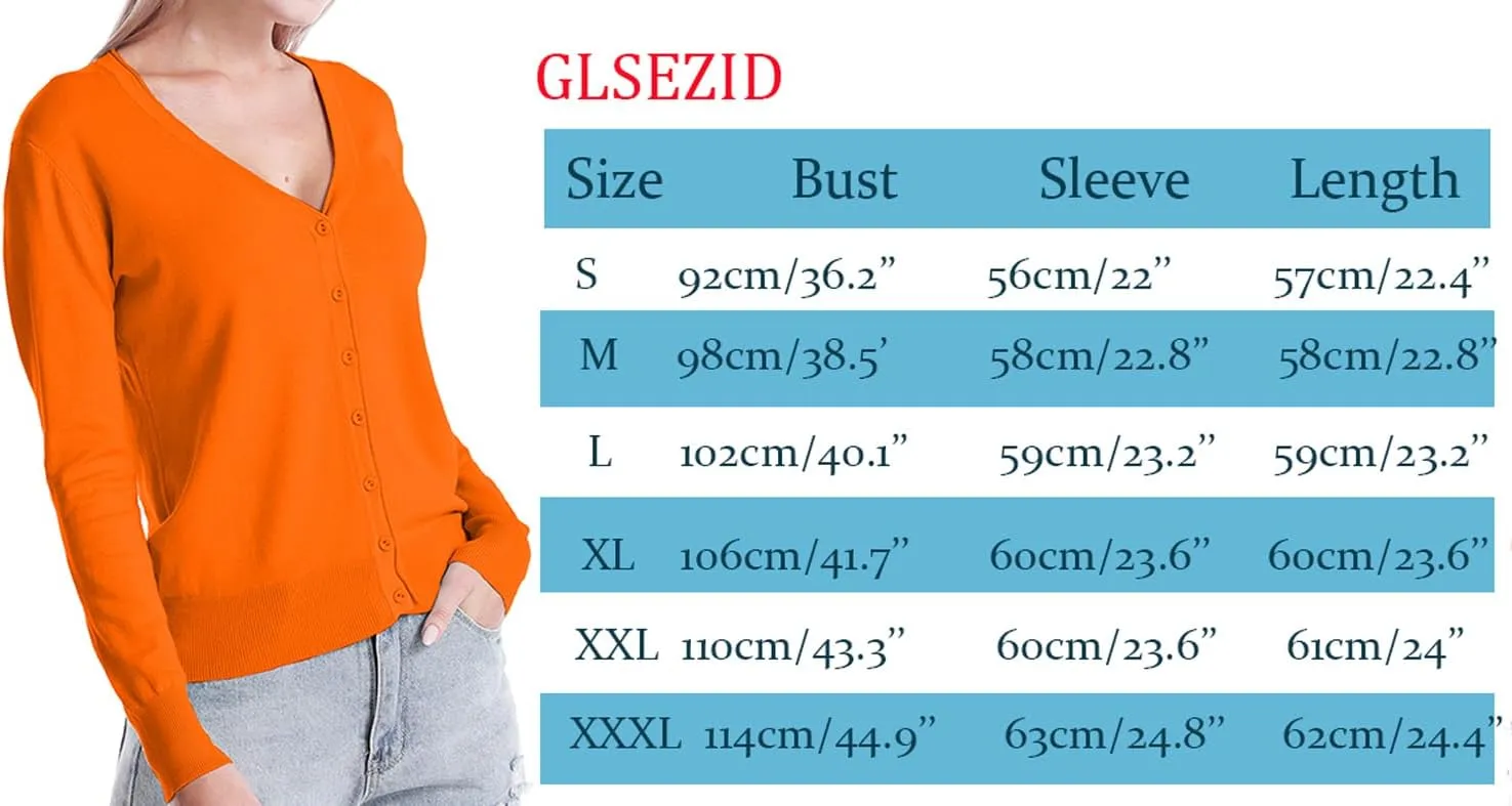 Womens V-Neck Button Down Long Sleeve Crew Neck Soft Classic Basic Knit Cardigan Sweater