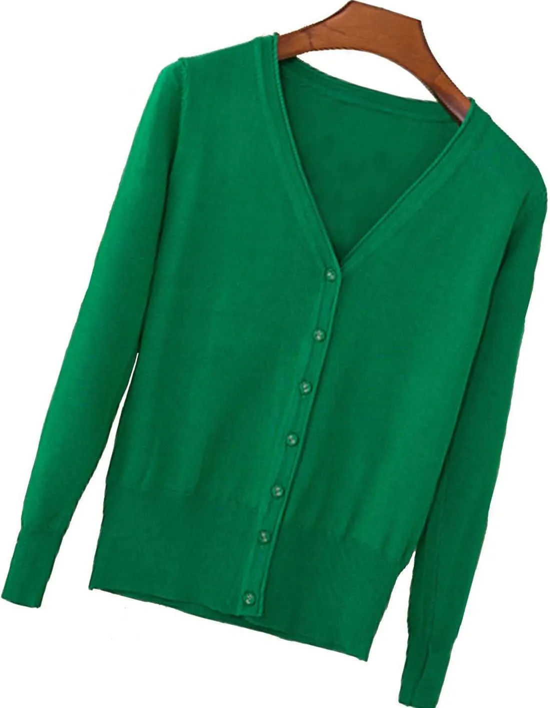 Womens V-Neck Button Down Long Sleeve Crew Neck Soft Classic Basic Knit Cardigan Sweater