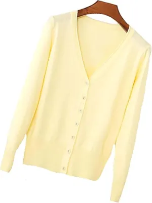 Womens V-Neck Button Down Long Sleeve Crew Neck Soft Classic Basic Knit Cardigan Sweater