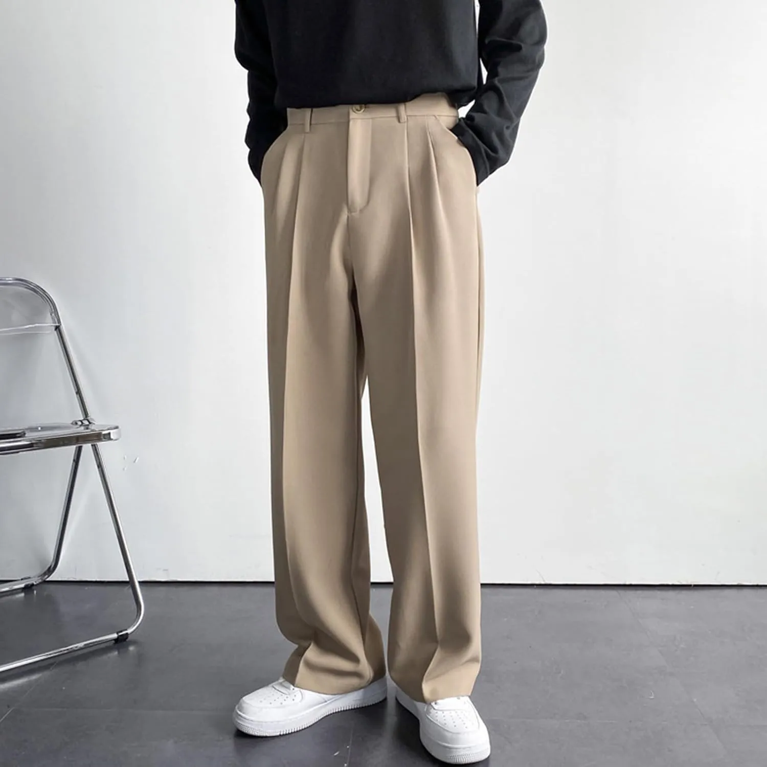 Ymosrh Men's Pants Business Casual Pants Loose Solid Color Pleated Dress Pants Trousers Mens, 32-38