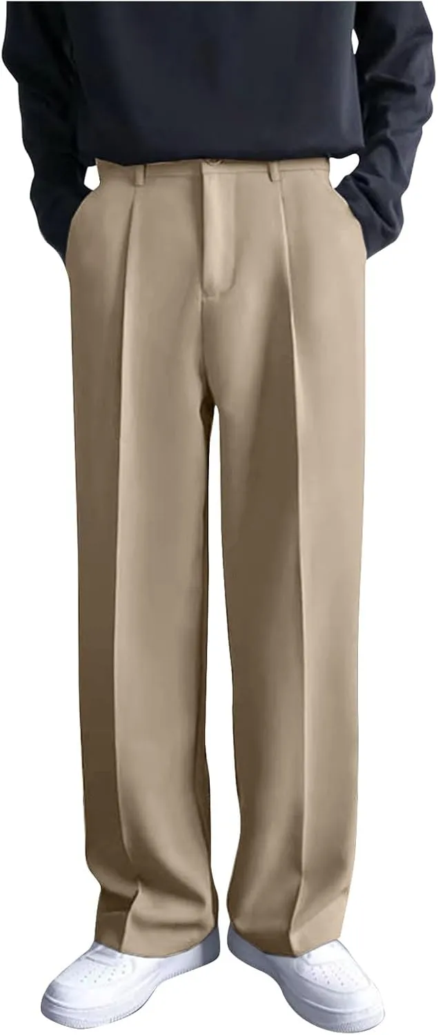 Ymosrh Men's Pants Business Casual Pants Loose Solid Color Pleated Dress Pants Trousers Mens, 32-38