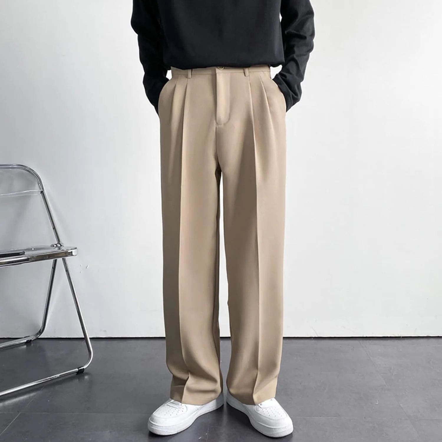 Ymosrh Men's Pants Business Casual Pants Loose Solid Color Pleated Dress Pants Trousers Mens, 32-38