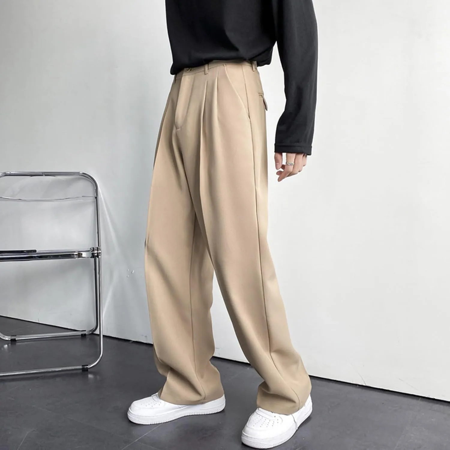 Ymosrh Men's Pants Business Casual Pants Loose Solid Color Pleated Dress Pants Trousers Mens, 32-38
