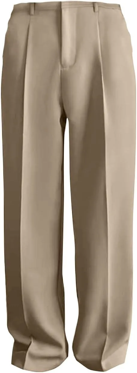Ymosrh Men's Pants Business Casual Pants Loose Solid Color Pleated Dress Pants Trousers Mens, 32-38